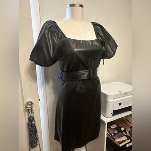 Lucy Paris black PU leather puff sleeve dress NWT